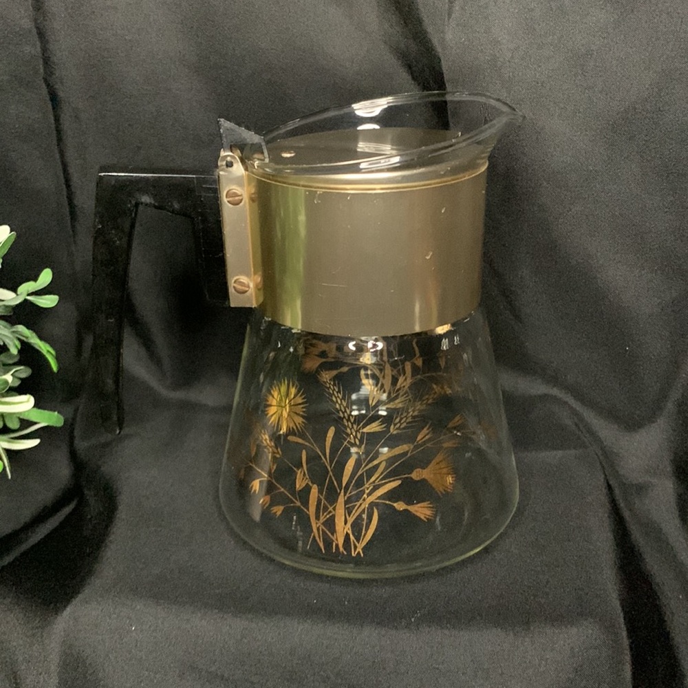 Vintage MCM David Douglas Flameproof coffee/tea carafe with gold wheat & flowers - Picture 9 of 9